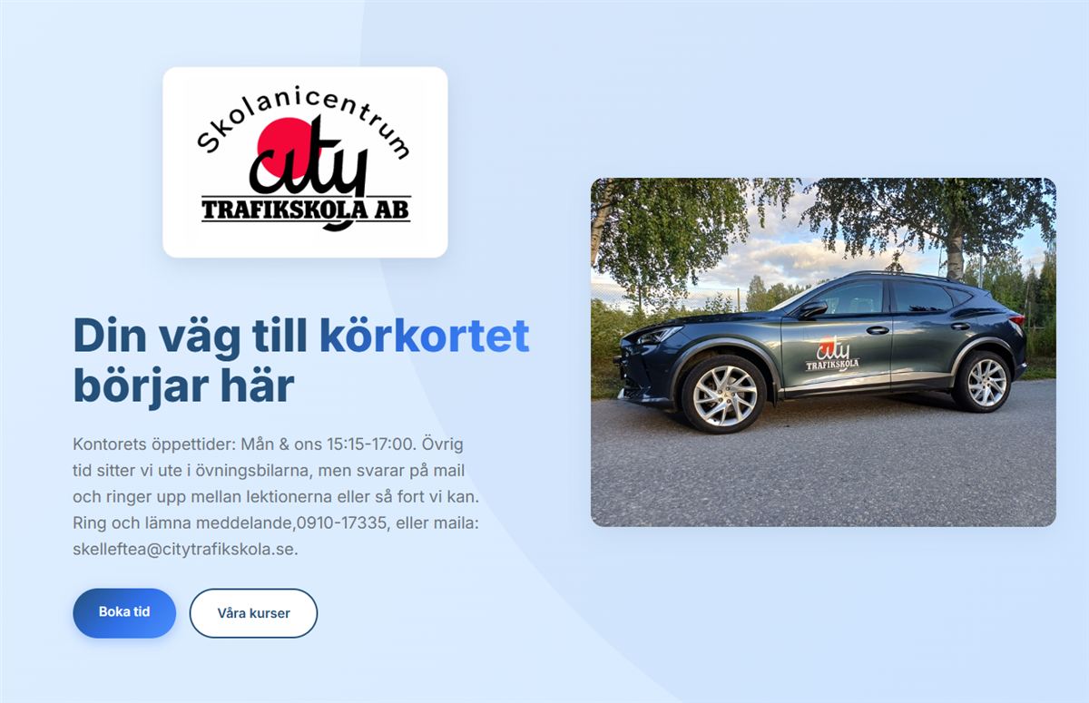 Skärmdump av City Trafikskolas hemsida